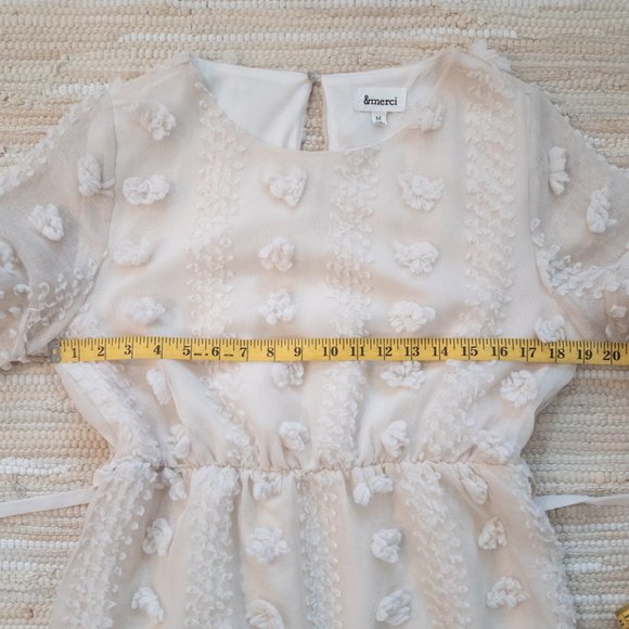 & Merci Cream Textured Pom Pom Swiss Dot Dress with Ruffle Hem Size M EUC - Picture 8 of 15
